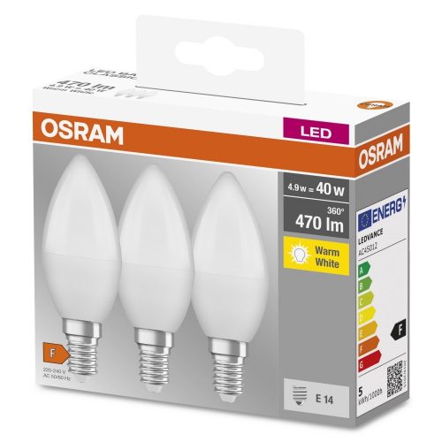 Osram 3db E14 4.9W (40W) 470lm 2700K (melegfehér) LED-es fényforrás