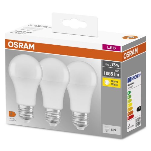 Osram 3db E27 10W (75W) 1055lm 2700K (melegfehér) LED-es fényforrás