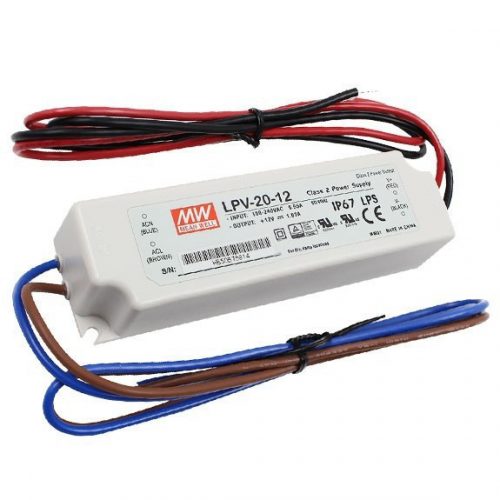 Mean Well LPV-20-12 IP67 141x30x20 mm 12V DC LED tápegység